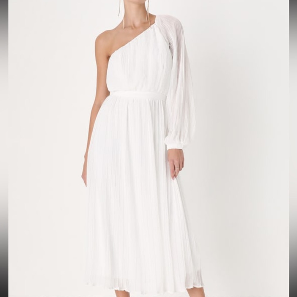 Lulu’s Always Loving You White Pleated One-Shoulder Dress